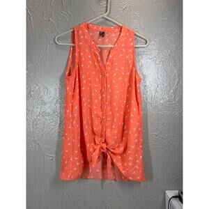 Maurices Womens Sleeveless Blouse Shirt‎ Flamingos Buttons Summer Size Small
